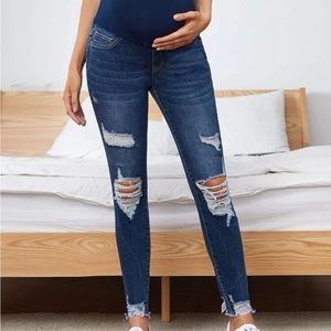 Maternity High Waist Ripped Skinny Jeans